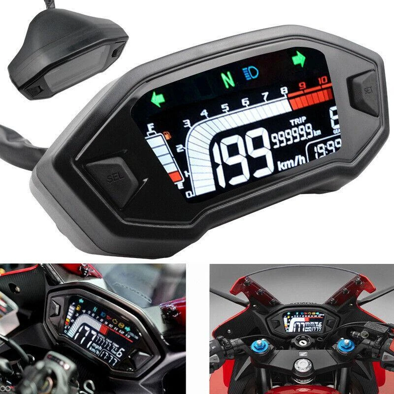 Universal Motocicleta Bicicleta LED Velocímetro LCD Digital Odómetro Velocidad Combustible Medidor Foto 3 de 4