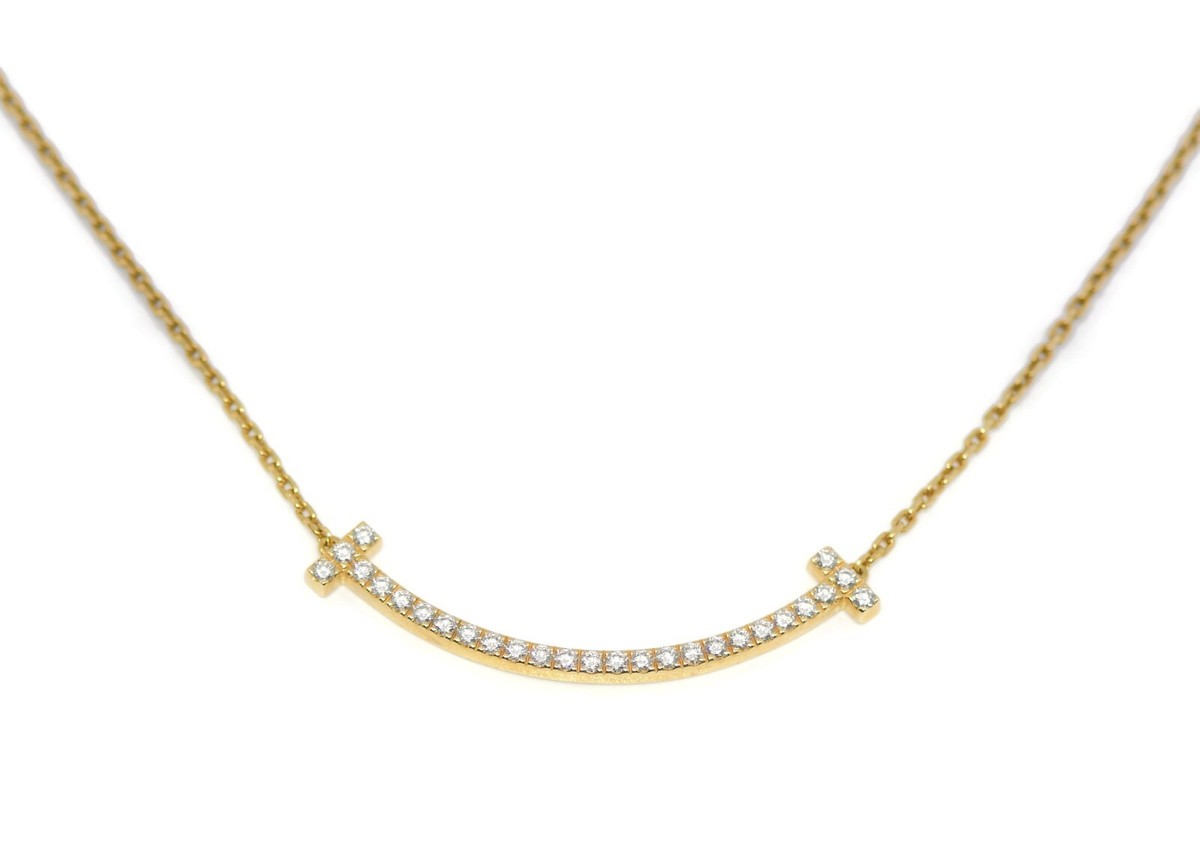 Tiffany & Co T Smile Diamond Medium 18K Yellow Gold Necklace | eBay