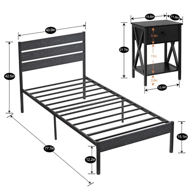 3-piece Bedroom Set Furniture Modern Queen Full Size Bed Frame