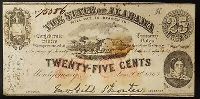 25 Cent Alabama Bill Obsolete Paper Money Old AL Note 