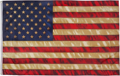 Vintage American Flag 3X5 Ft Tea Stained American Flags Heavy Duty Old Antiqued
