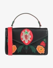 Tosca Blu Black Rhinestone Carrot  Flowers Applique Flap Shoulder Bag Nwt
