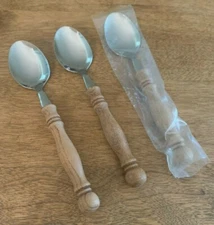 3 Teaspoon Tea Spoon Old Homestead Lifetime Stainless Wood Handle Taiwan