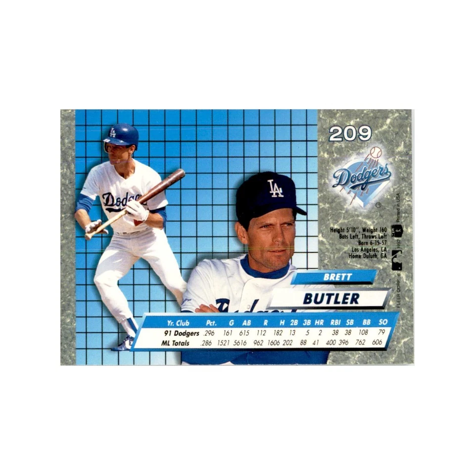 1992 Fleer Ultra Brett Butler Baseball Cards #209 - Image 2 of 3