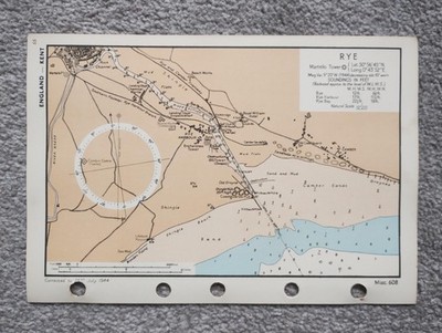 Rye, Kent - 1944 Vintage Admiralty Royal Navy Map (Seller Ref D2)