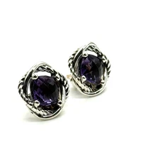 David Yurman 925 Sterling  Silver 7mm Amethyst  Faceted  Infinity Earrings