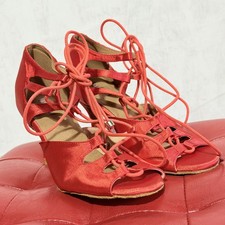 Burju Red Satin 3" Heels Open Toe Ballroom Dance Shoes Size 8.5