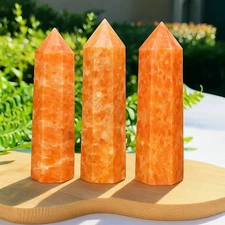 Natural Sunstone Crystal Tower Point Healing Reiki Wand Obelisk Home Decor Gift