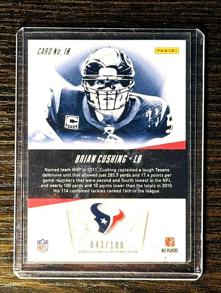Tarjeta de novato Brian Cushing Panini Rookies & Stars Greatest Hits #10 2012/100 Foto 2 de 4