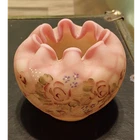 Fenton art glass Burmese diamond optic Rose bowl signed Shelly Fenton