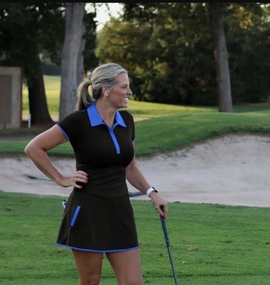 Olaya Sport Power Dress Black with Blue Trim Golf Tennis Dress Size L