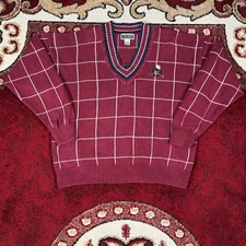 Vintage 90s Ivy Club Classics Golf V Neck Preppy Knit Striped Sweater Size L