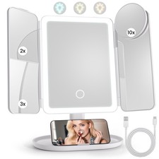 Lighted Makeup Vanity Mirror, Height Adjustable Trifold Mirror with Seamless ...