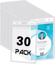 30 Pack Vertical ID Badge Holders Clear Plastic Waterproof Card Holder Resealabl