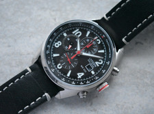 Citizen Eco Drive Chronograph WR100 Steel Black Dial Men's Leather Watch