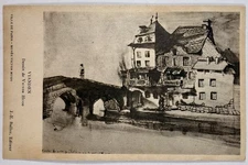 Vintage Art Postcard Victor Hugo Drawing Architectural Scene Musée Victor Hugo