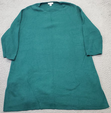 J. Jill Sweater Dress Womens Large Green Wool Blend Side Slit Crew Neck Pullover
