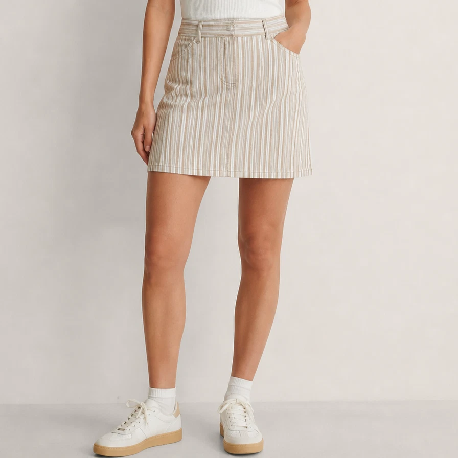 Theory Mini Skirt Womens 10 Beige Stripe Pockets Boho Preppy