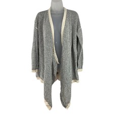 Eileen Fisher Boucle Cascading Cardigan Sweater Organic Cotton Stripes Size M
