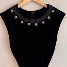 Tory Burch Black Velvet Embellished Neckline Short Sleeve Dress Size 10