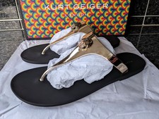 Sandali infradito Kurt Geiger oro metallizzato T-bar taglia UK 6 nuovi