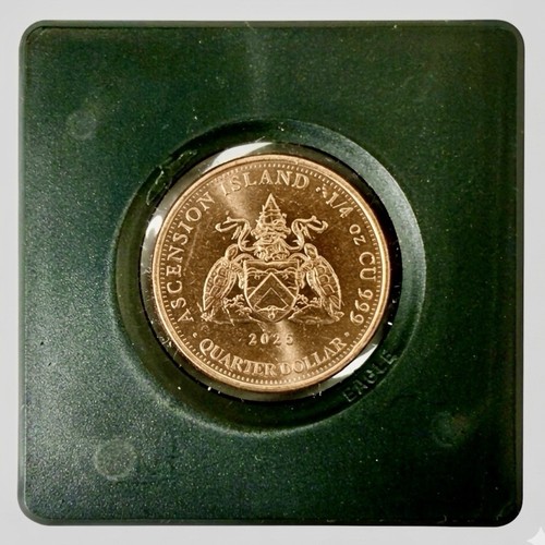 2025 Isola dell'Ascensione nave a vela 1/4 oz .999 moneta in rame con espositore - Foto 2 di 2