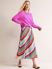 Boden Bright Multicolor Stripe Pleated Midi Skirt