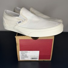 Vans Classic Slip-On Mono Checkerboard White Canvas Shoes Unisex Women's Size