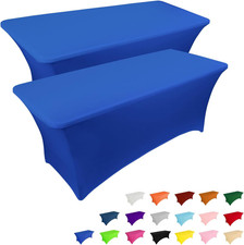 2 Pack 6FT Table Cloth for Rectangular Fitted Events Stretch Royal Blue Table Co