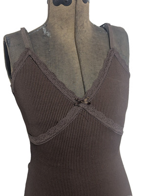 Divided HM Women Y2K Babydoll Ribbed Slip Dress Size M  Brown Feminine Romantic