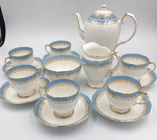 Vintage "Starline" Coffee Set by Salisbury Fine Bone China Powder Blue & Gold