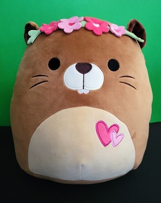 Squishmallow Chip the Beaver 12  Plush Toy with Floral Headband & Hearts