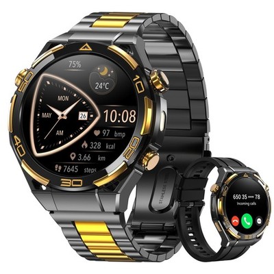 Blackview Smartwatch Herren 14K-Gold-Einlage/GPS/Kompass/Bluetooth-Anrufe/AI DE