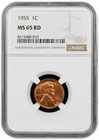 1955 Lincoln cent graded by NGC MS 65 RD