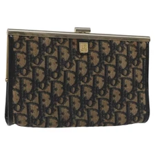 Christian Dior Trotter Canvas Clutch Bag Navy Gold Auth MY031