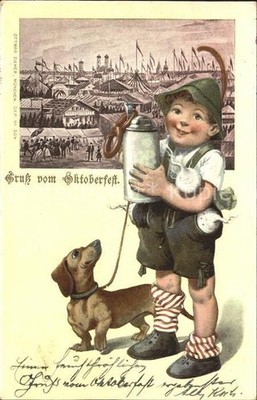 Dachshund Dachshund Teckel dogs dogs Chiens Cani Oktoberfest child beer mug pretzel 