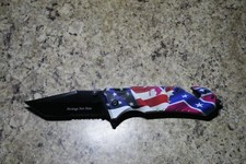 8" MODERN LOOK DUAL HISTORY FLAG E-Z OPEN TACTICAL Spring Assisted Pocket Knife