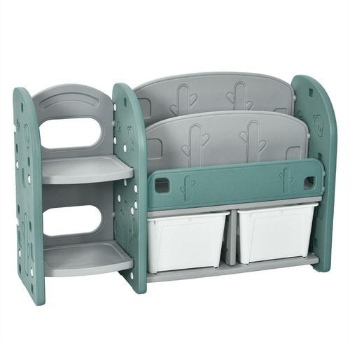 Kids Toy Storage Organizer with 2-Tier Bookshelves and Storage Shelves - Picture 7 of 9