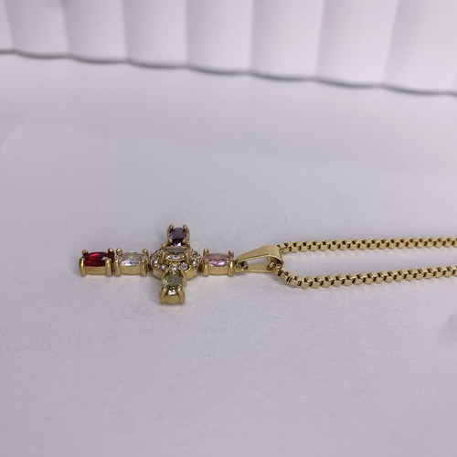 Kopen Australia | Gold Plated Cross Chain Necklace Rainbow Crystal Rhinestone - Picture 5 of 7
