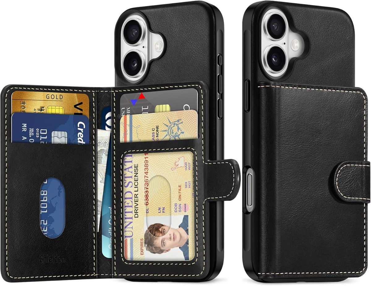 SHIELDON Wallet Case for iPhone 16 Genuine Leather Magnetic