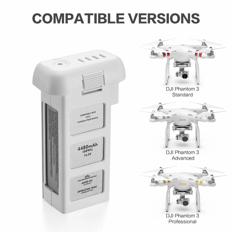 3ⅹLi-Po Batterie 4.48Ah 15,2V für DJI Phantom 3 Drone Wiederaufladbar Ersatzakku - Bild 2 von 4