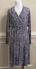 Geometric Print Faux Wrap Dress  - Black and White, Size XL, Quality Made