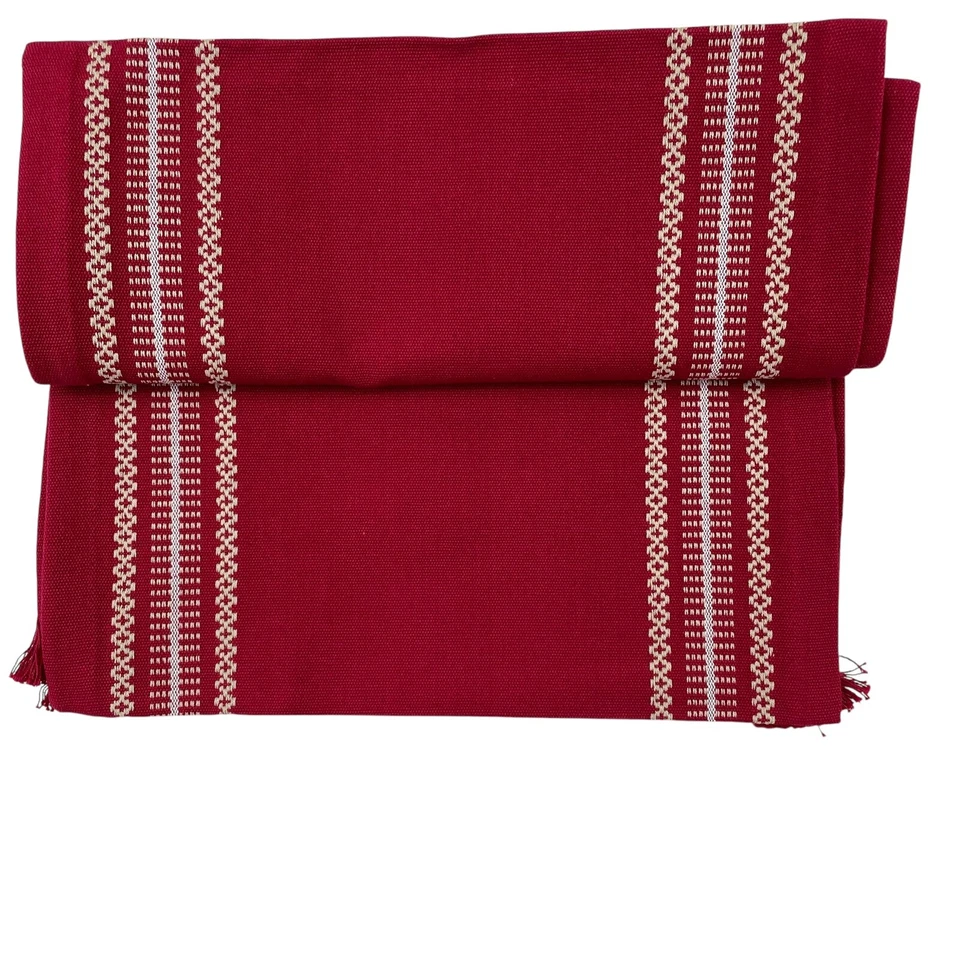 NWT Table Runner Deep Red White Embroidered Fringe Hem 14" X 72" Christmas - Image 3 of 4