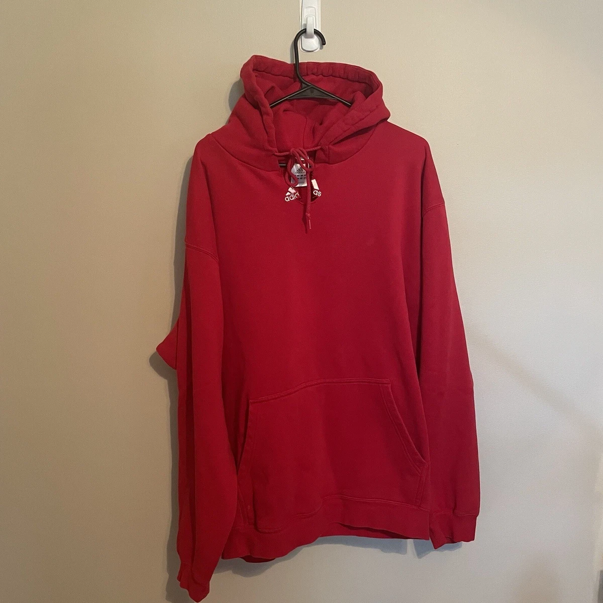 Adidas Center Logo Hoodie Sweatshirt Spellout Red Size Large Vintage Y2K