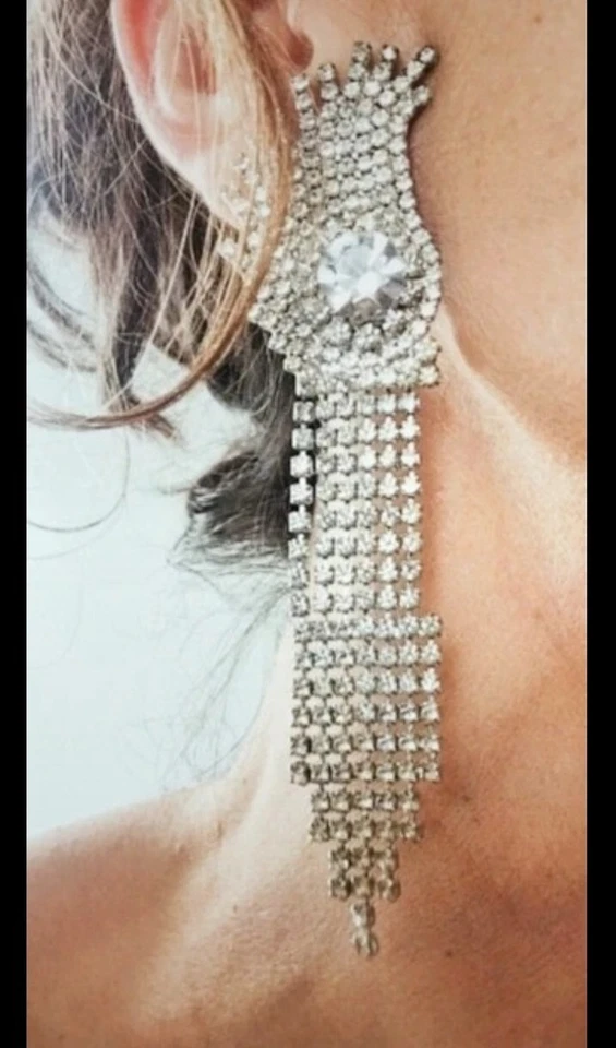 Parure de bijoux anciens en strass, ras de cou et clips d'oreilles - Photo 4/4