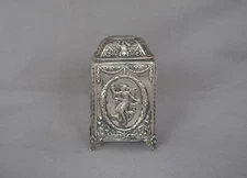 Antique 800 Silver Box - Victorian Footed Tea Caddy w Lid - Repousse - 5" Tall