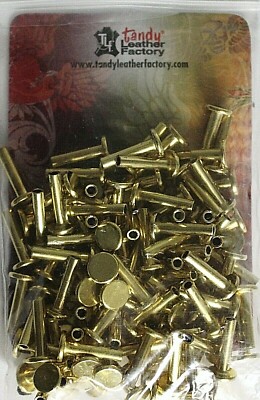 TANDY LEATHER - 1294-92 - 100 PACK TUBULAR RIVETS 9/16''  BRASS PLATED - NO CAPS