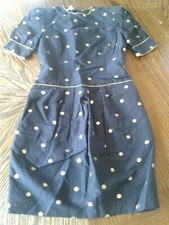 Vintage Albert Nipon Navy Blue Dress 1980-1990s cb21 