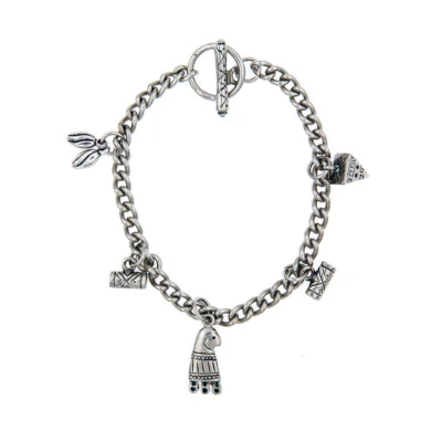 Bracelet à breloques Vintage 90s métal argenté | Bracelet ethnique Thème Aztèque - Photo 1/4