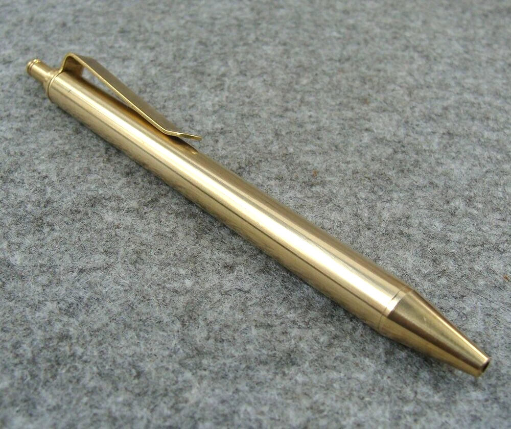 Solid Brass Top Button Ball Point Pen With Clip Collectible Ballpoint Pen  Gift